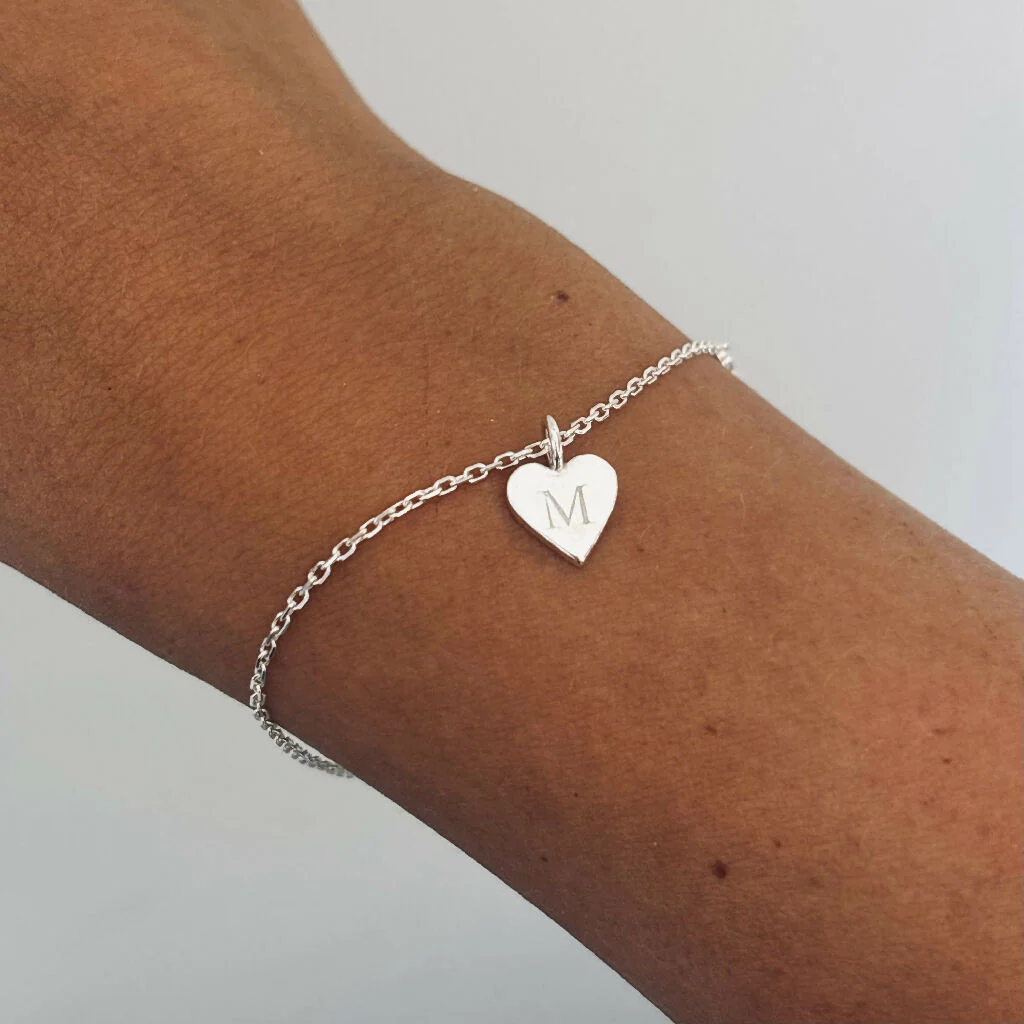 Personalised Sterling Silver Initial Heart Charm Bracelet | New Baby Gift - Image 2