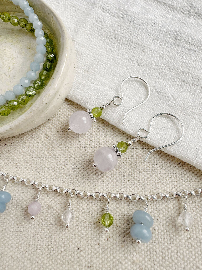 Petite Chic Rose Quartz and Peridot Earrings - Image 4
