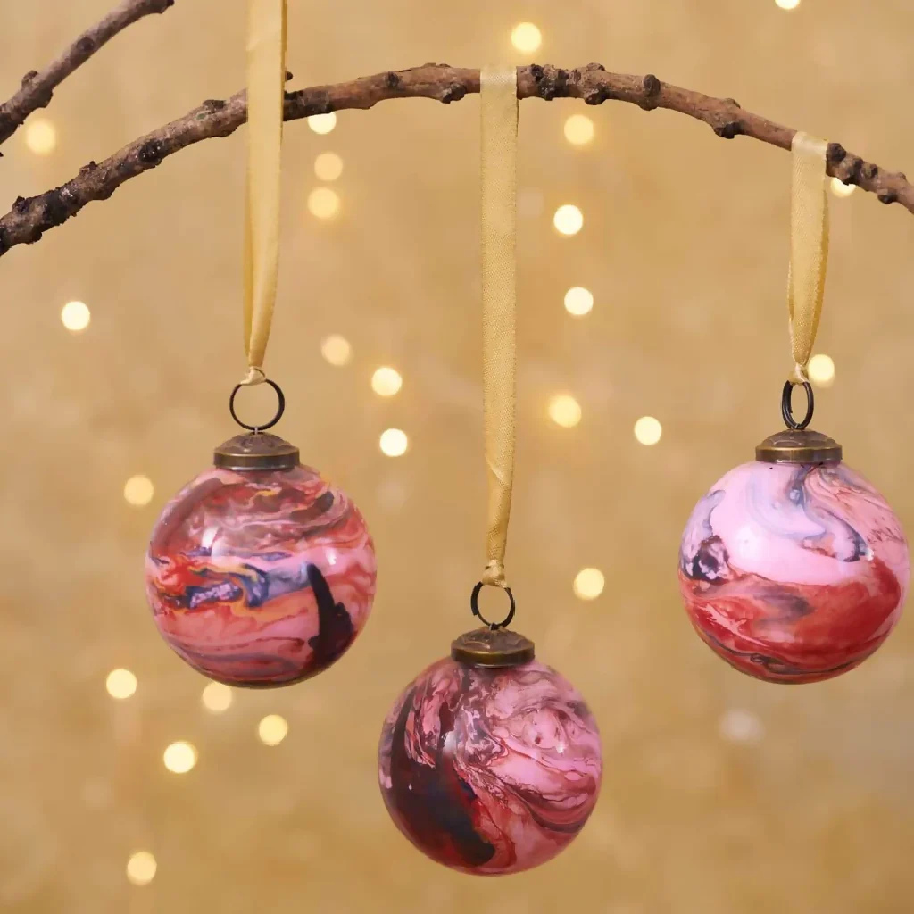 Pink & Gold Marble Effect Glass Bauble - Image 2