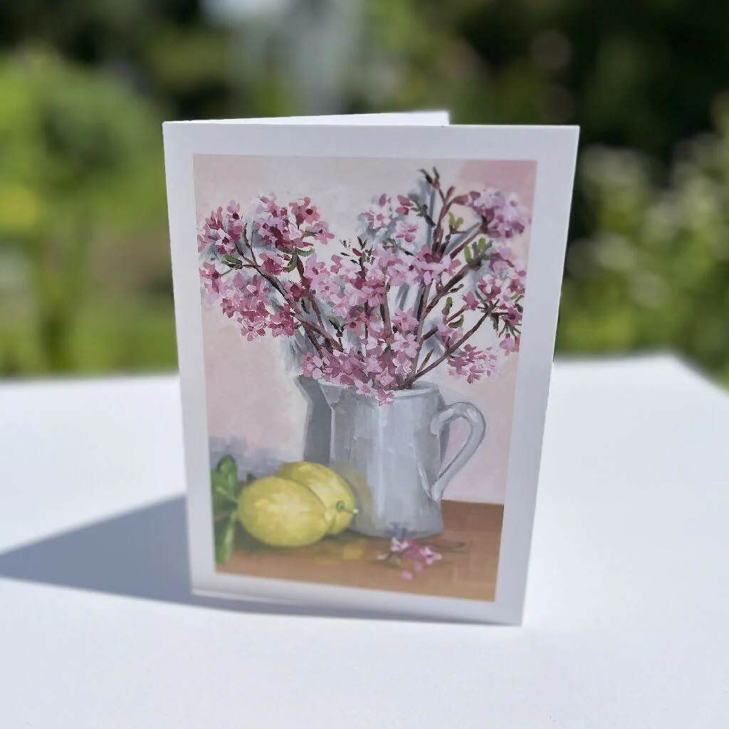 Pink Viburnum and Lemons Greeting Card
