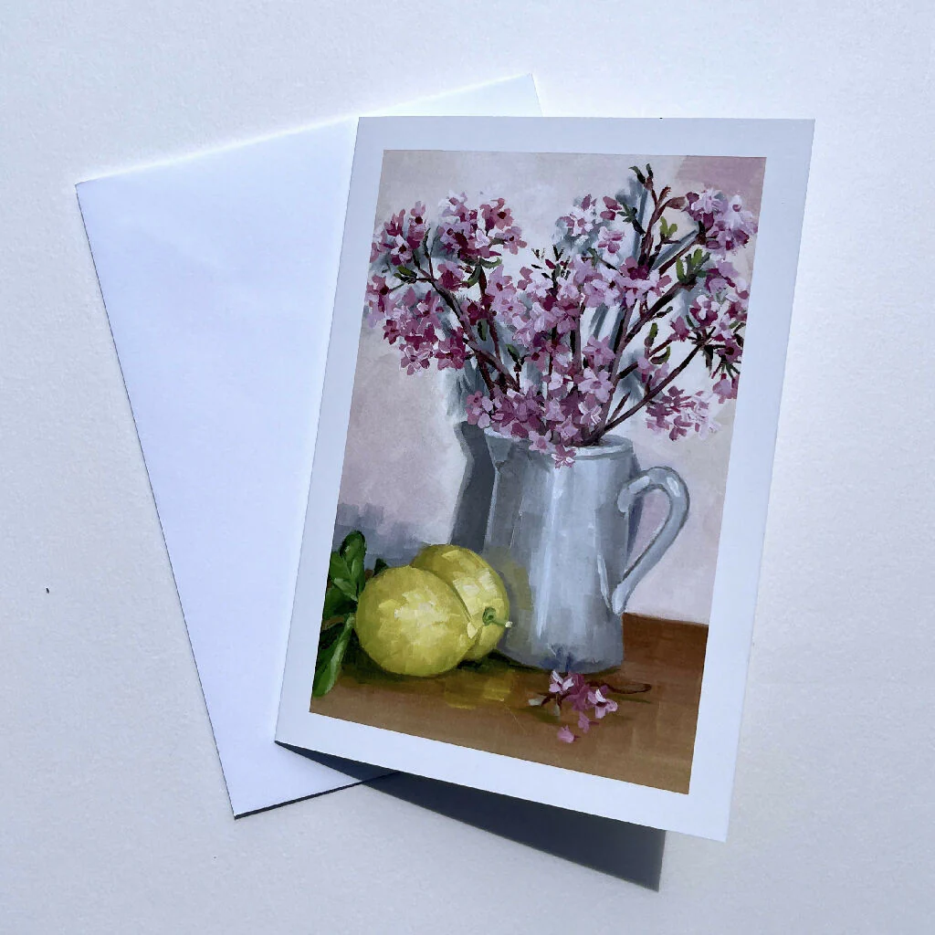 Pink Viburnum and Lemons Greeting Card - Image 2