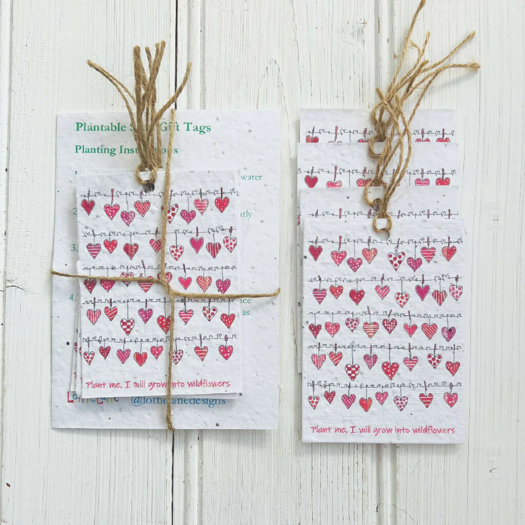 Plantable Seed Card Gift Tags 'Hearts on the Line' Design - Image 2