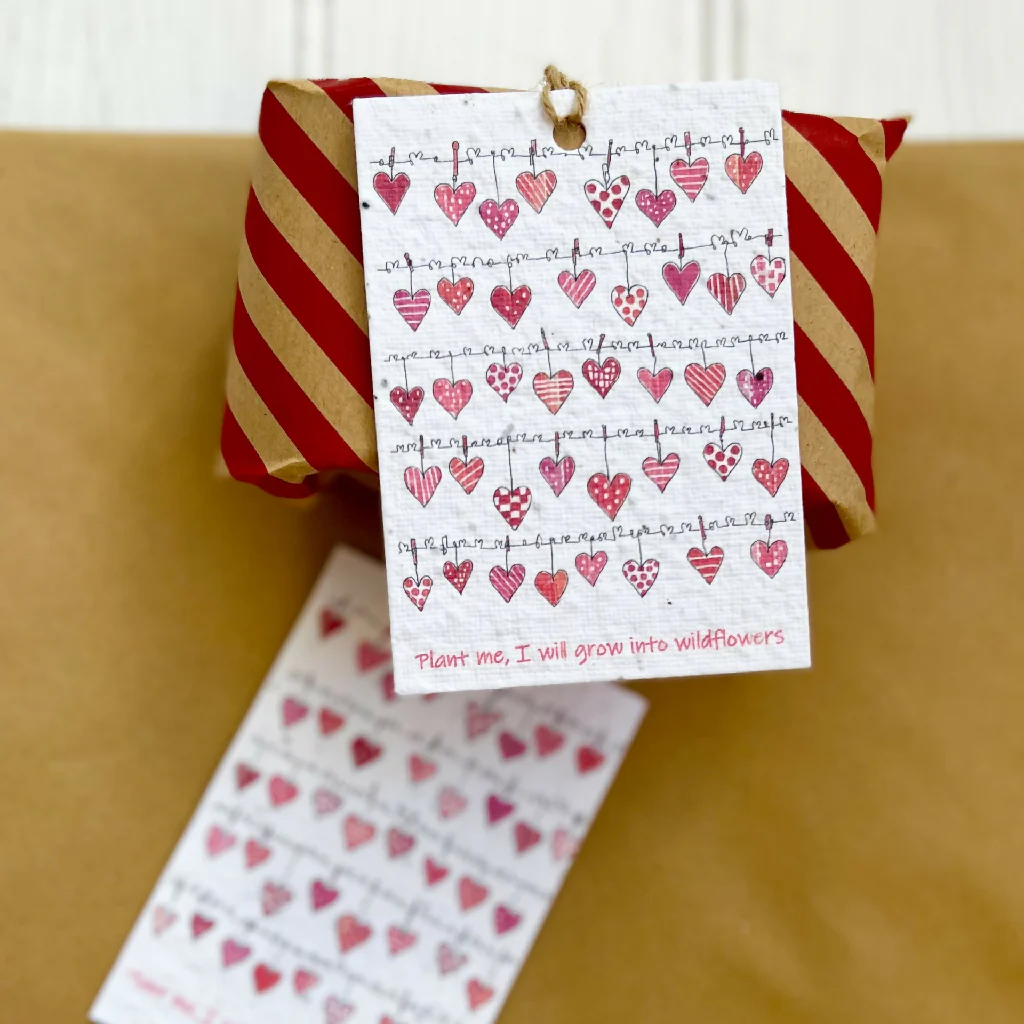 Plantable Seed Card Gift Tags 'Hearts on the Line' Design - Image 3