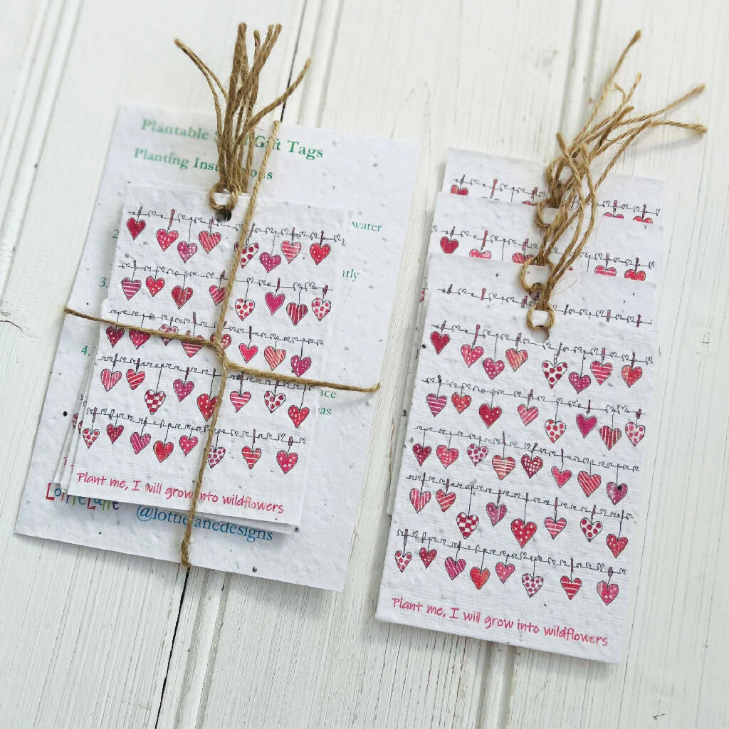 Plantable Seed Card Gift Tags 'Hearts on the Line' Design - Image 4