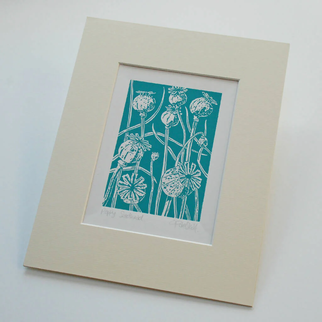 Poppy Seedhead in Charcoal - Open Ended Edition - Original Linocut Print - Image 3