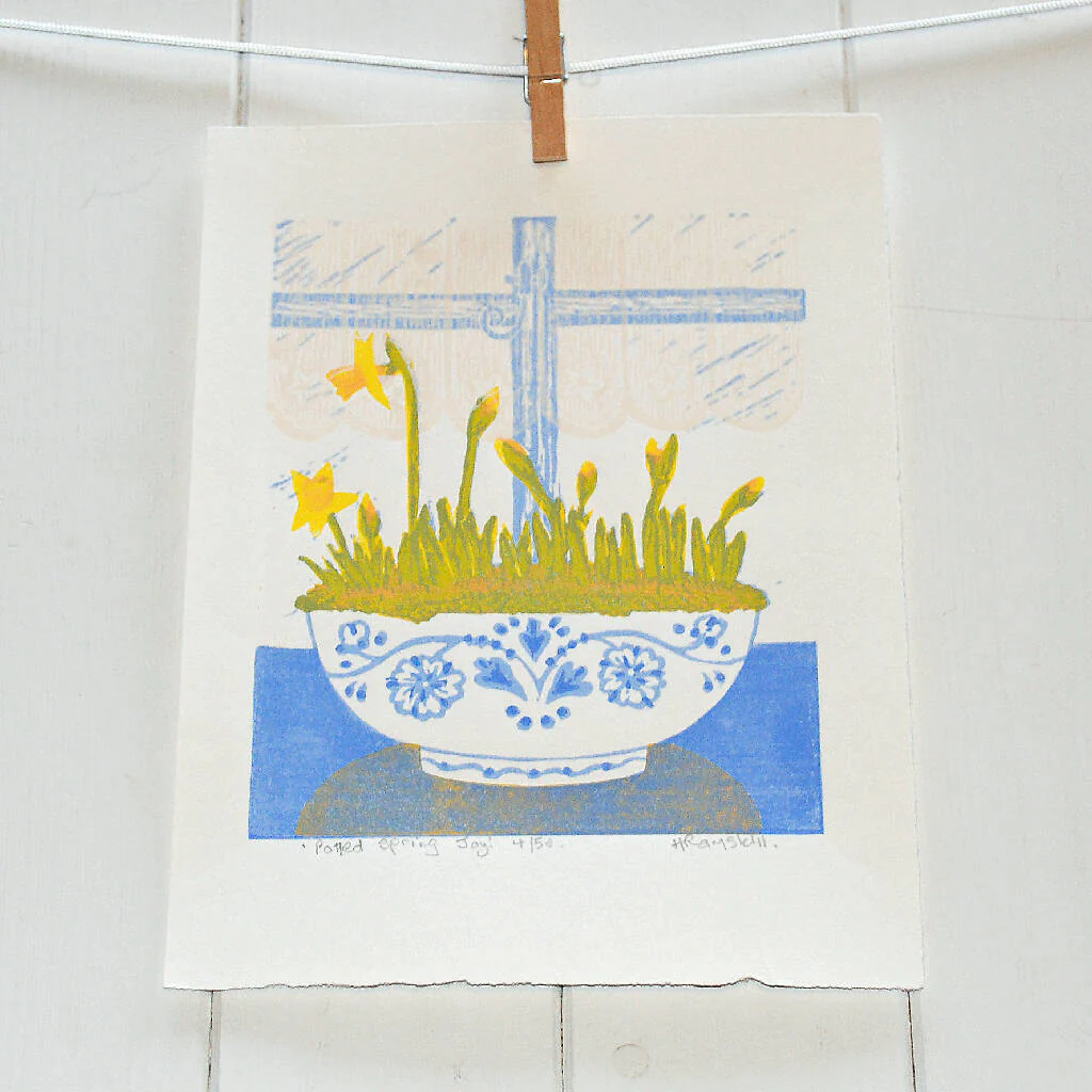 Potted Spring Joy - Limited Edition - Original Linocut Print - Image 3