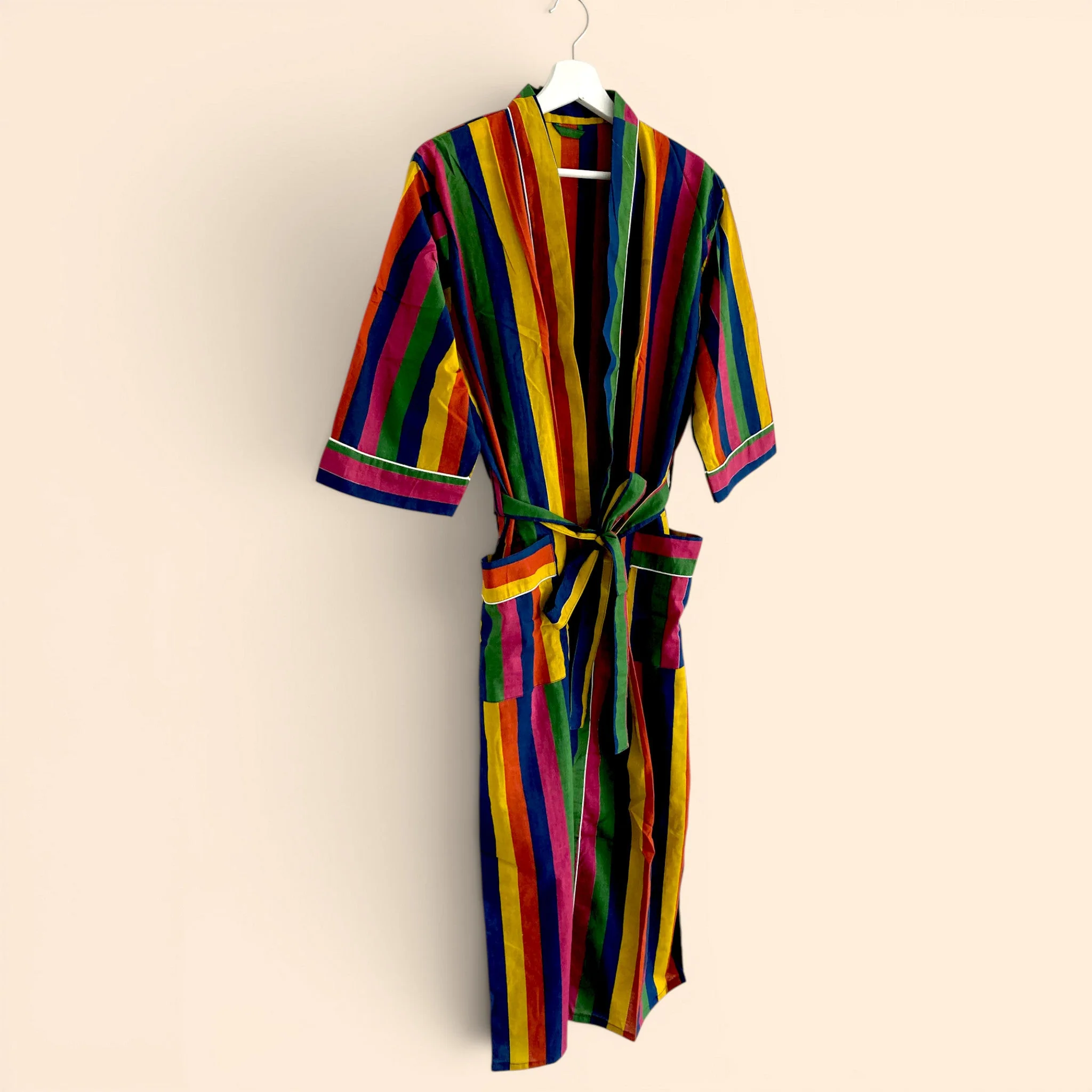 Rainbow Stripe Print 100% Cotton Dressing Gown - Image 4