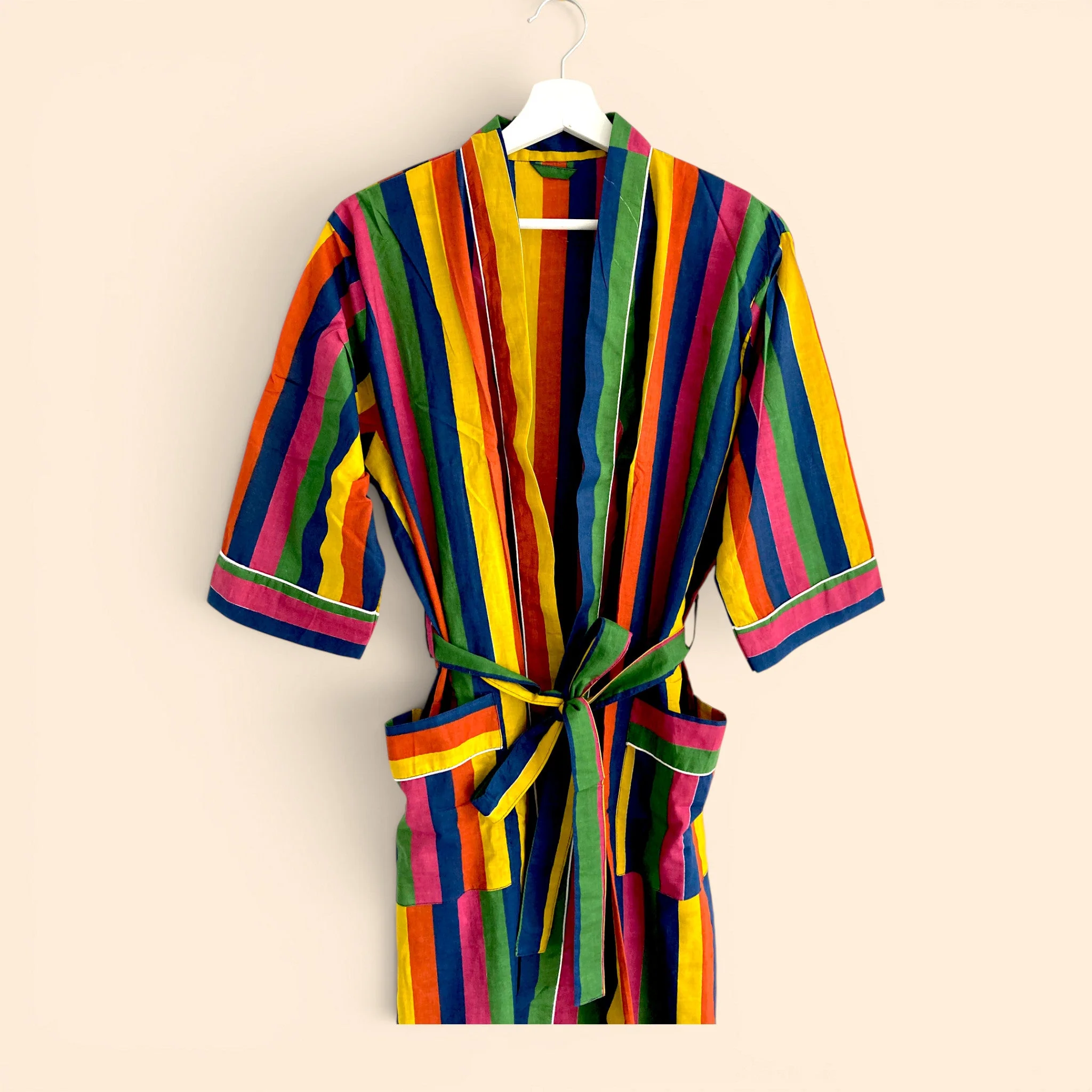 Rainbow Stripe Print 100% Cotton Dressing Gown - Image 6