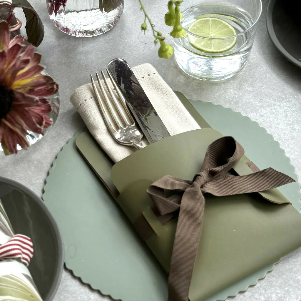Recycled Leather Cutlery and Napkin Holder - Image 3