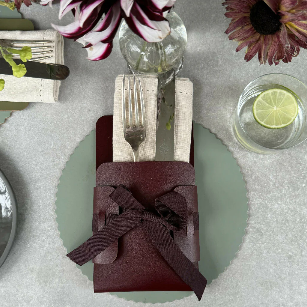 Recycled Leather Cutlery and Napkin Holder - Image 5