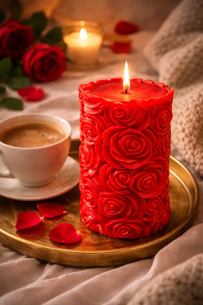 Red Rose Scented Sculptured Candle