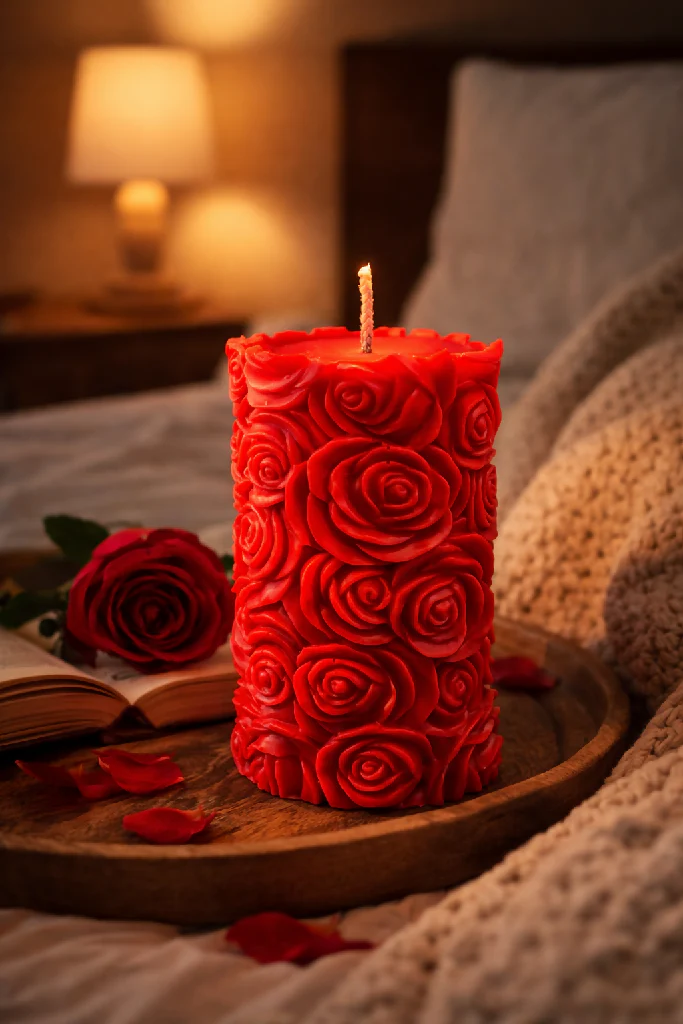 Red Rose Scented Sculptured Candle - Image 2