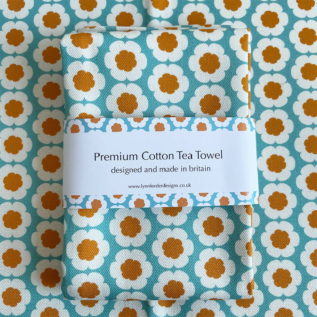 Retro Daisy Tea Towel in Aqua - Image 2