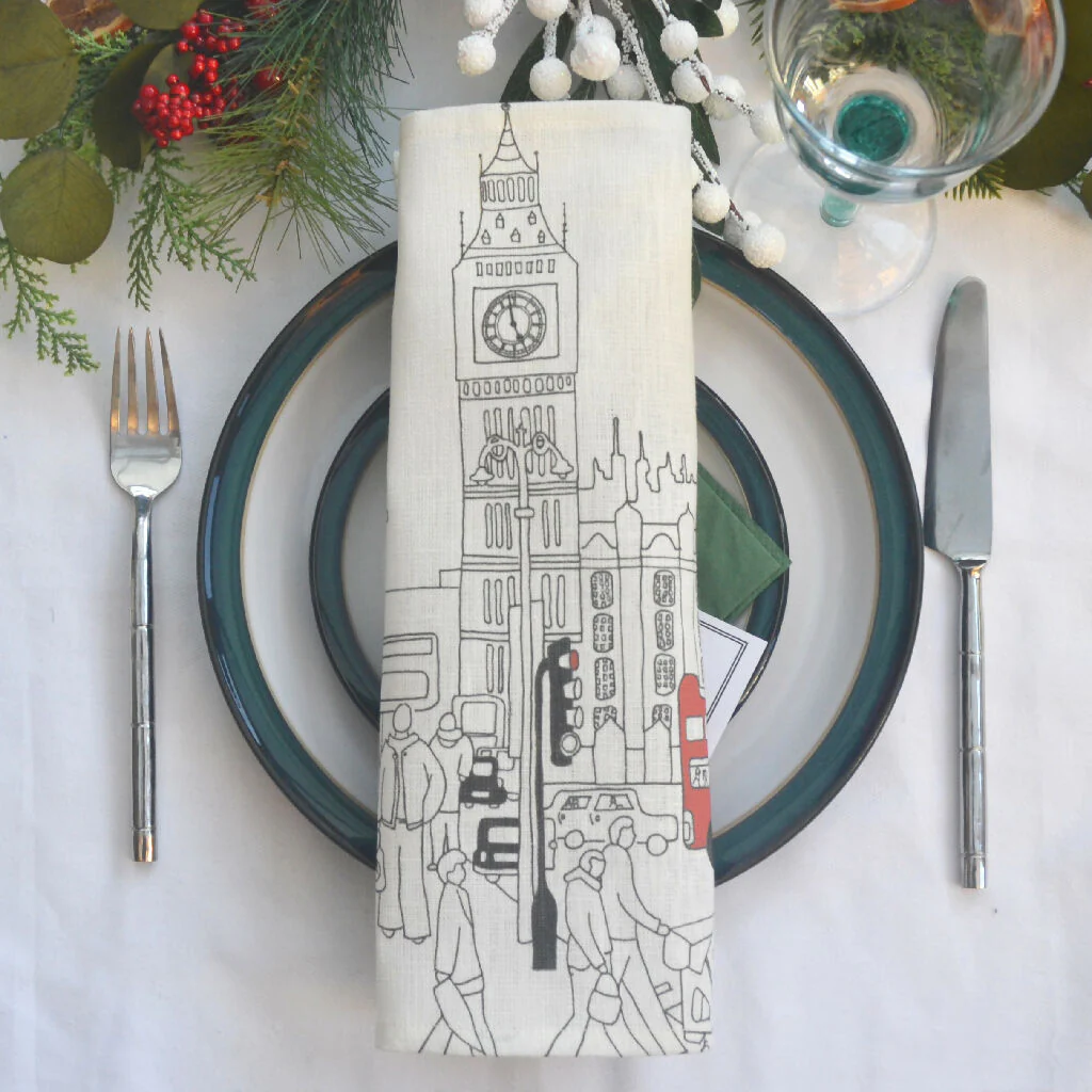 Reusable Linen Napkin Crackers in London Designs - Image 3