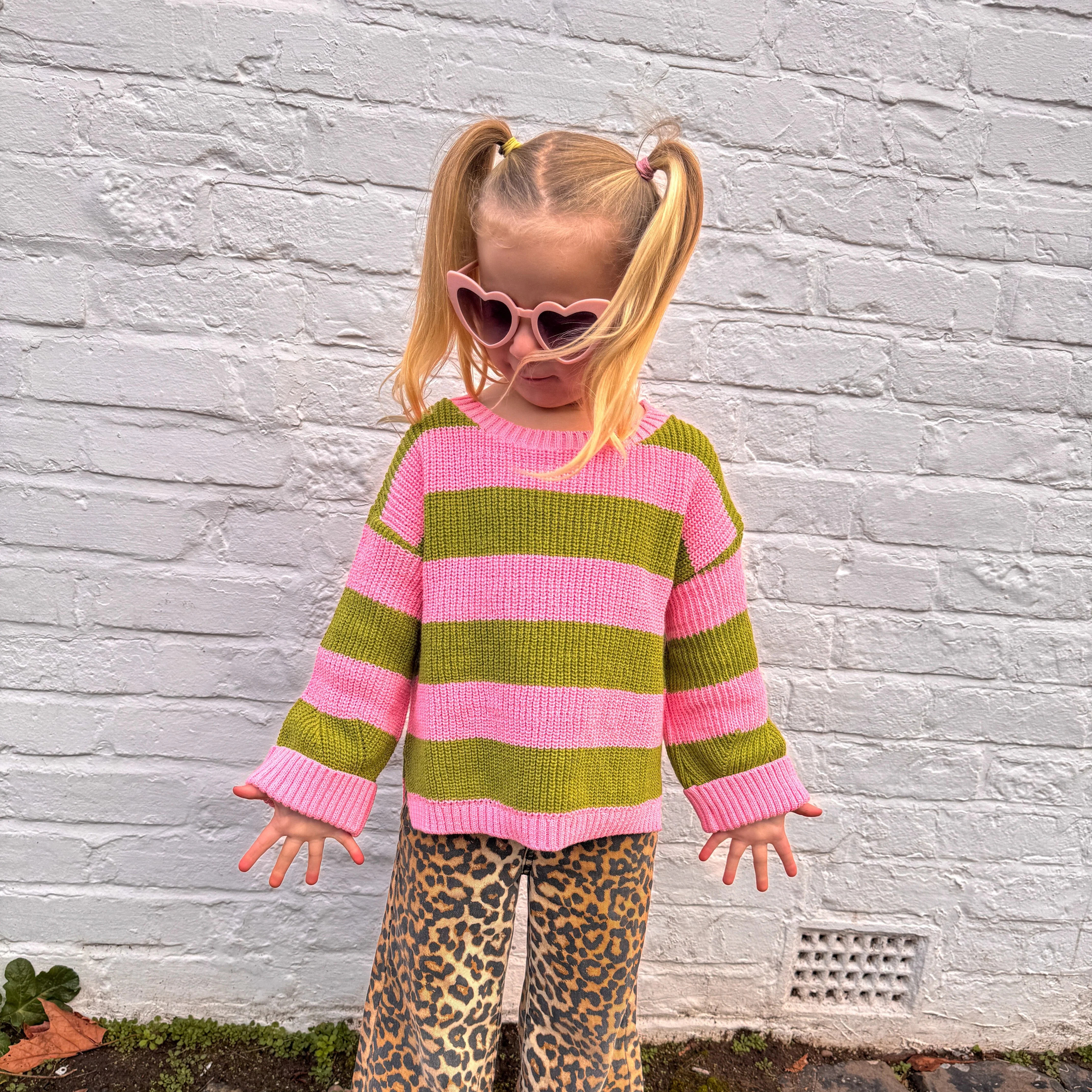 Rhiannon Kids Chunky Stripe Recycled Cotton Blend Jumper - Pink - Image 5