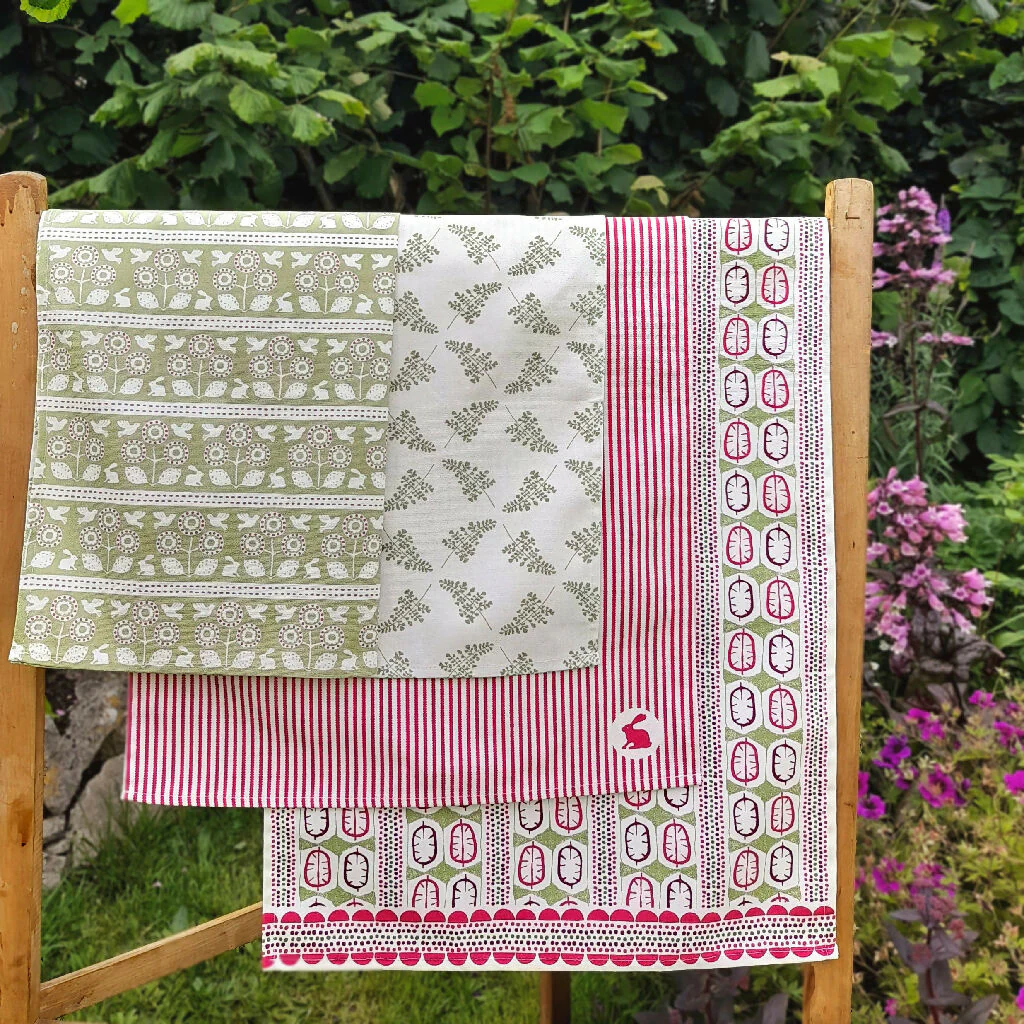 Ribbon Stripe Organic Cotton Tea Towel in Pink - Image 3