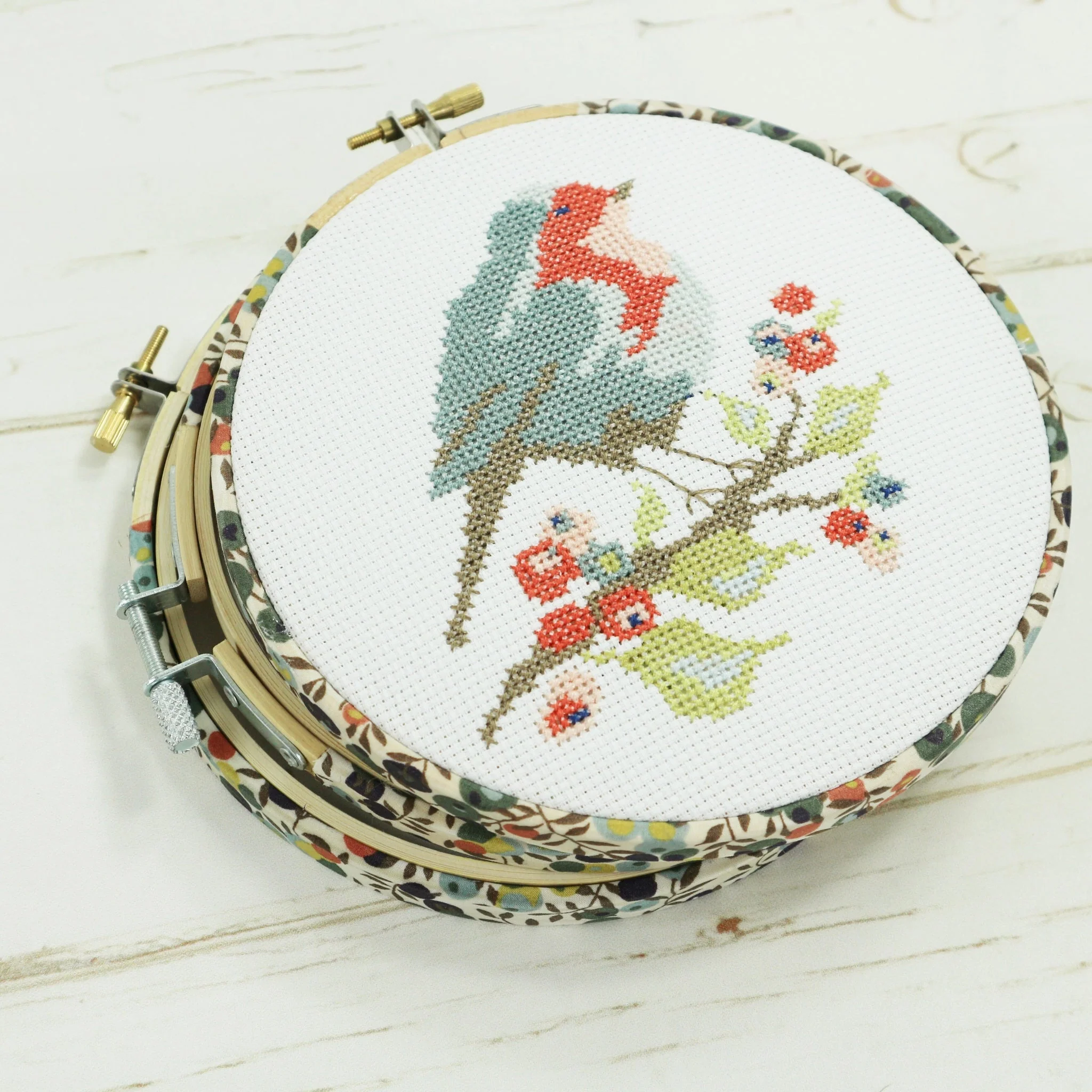Robin and Berry, Cross Stitch Embroidery Hoop Wall Hanging Kit - Image 2