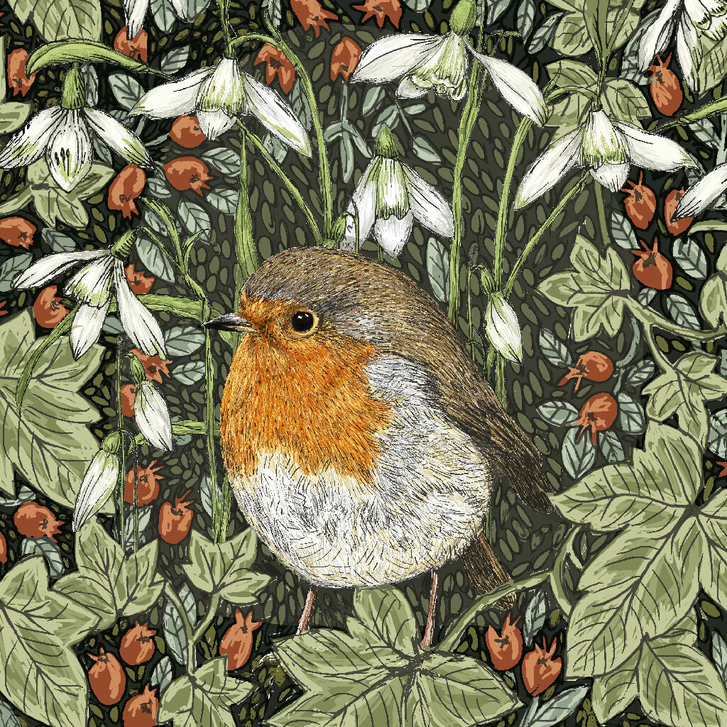 Robin and Snowdrop Signed and Mounted Giclée Art Print - Image 4