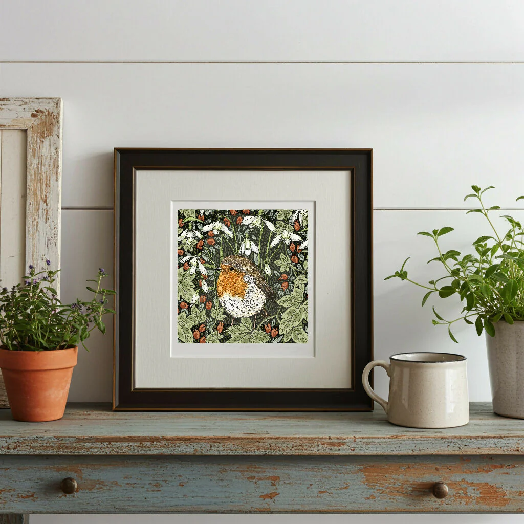 Robin and Snowdrop Signed and Mounted Giclée Art Print - Image 5