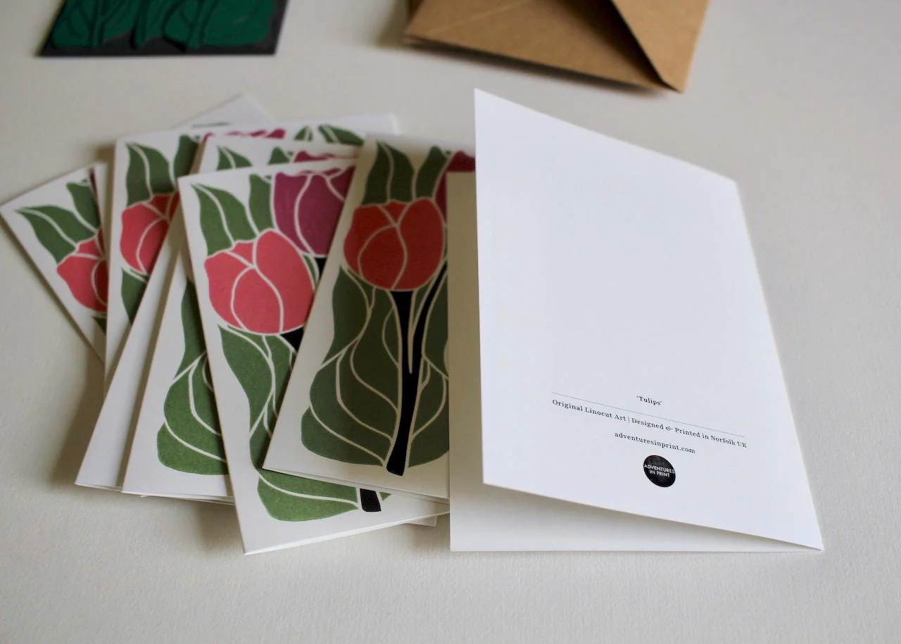 Romantic Linocut Tulip Flower Cards | Set of 8 Notecards & Envelopes - Image 6