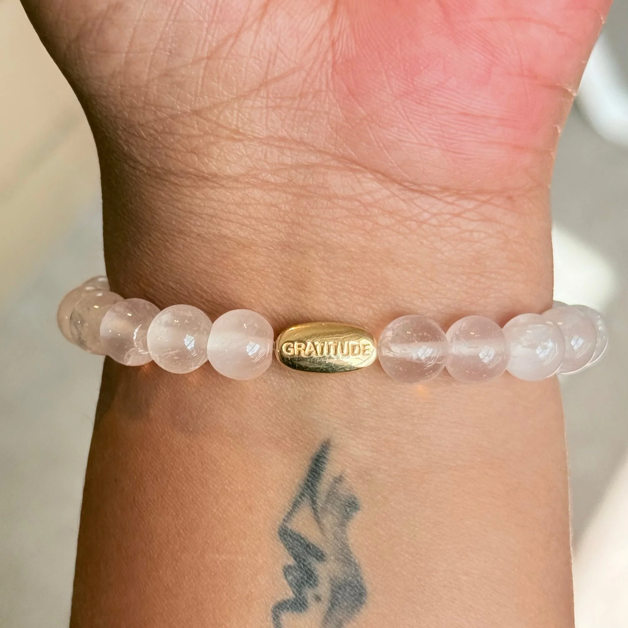 Rose Quartz and Gold Plated Sterling Silver Beaded Bracelet - Image 6