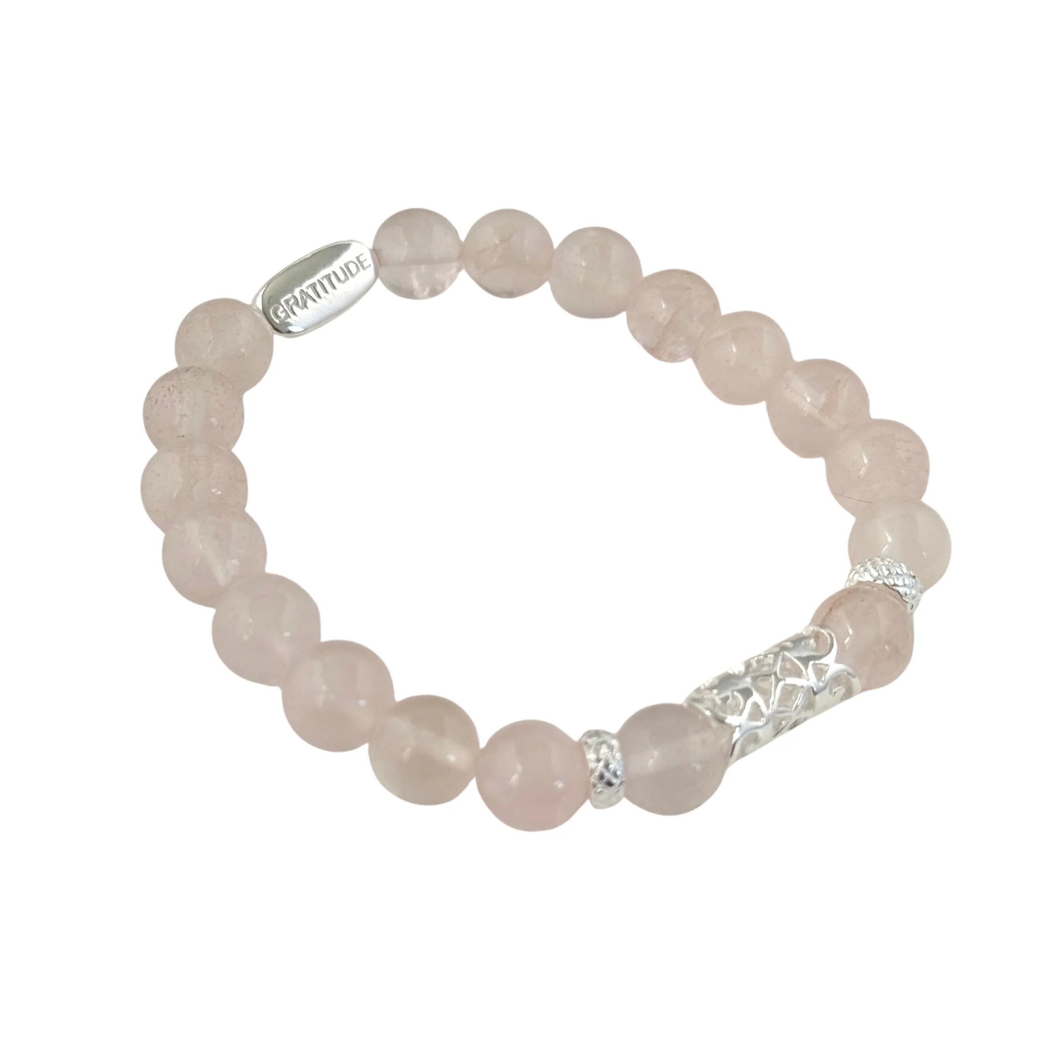Rose Quartz and Sterling Silver Beaded Bracelet - Image 2