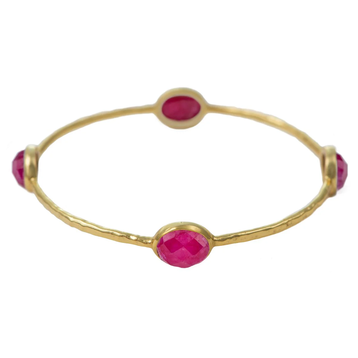Ruby Quartz Gemstone Bangle in Gold Plated Sterling Silver - Image 2