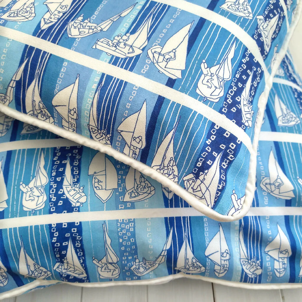 Sailing Hand Made Organic Cotton Cushion in Blue - Image 3