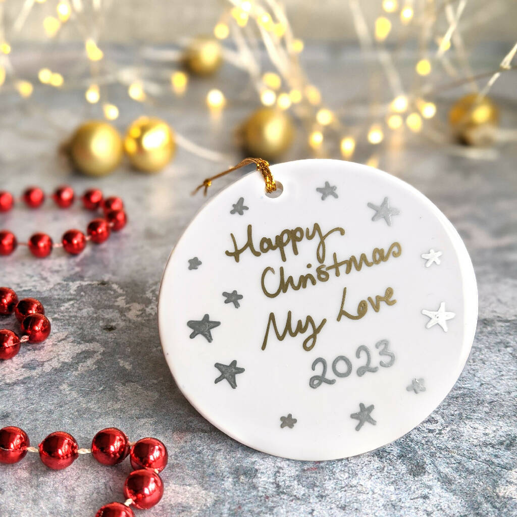 Santa Puffin Personalised Ceramic Christmas Ornament - Image 2