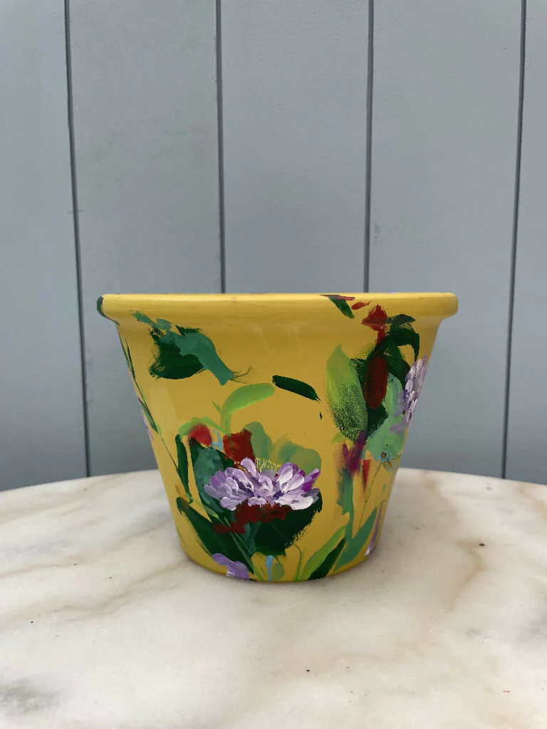 Hand-Painted Interior Terracotta Plant Pot Scabiosa Flowers - Image 3
