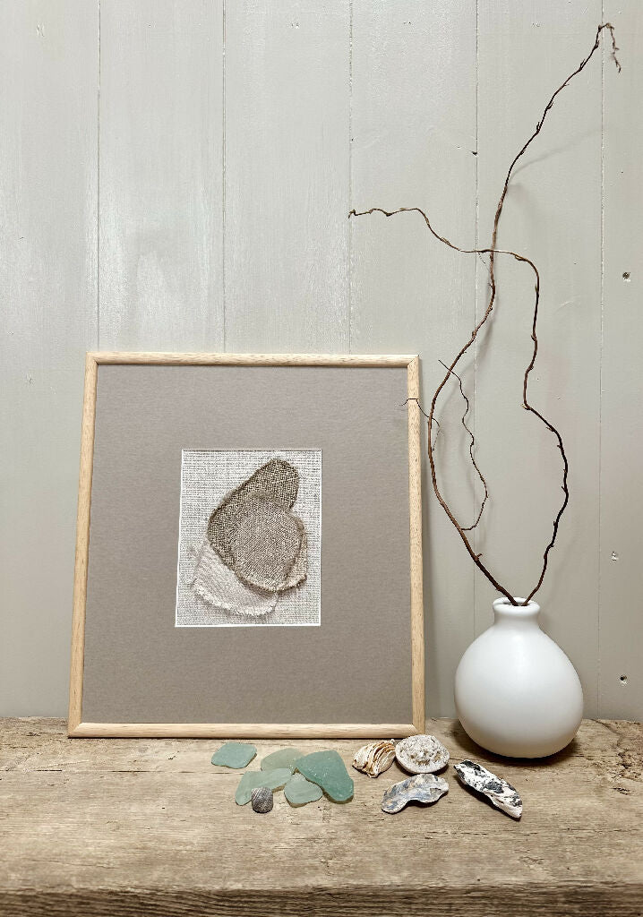 Sea Glass Textile Art Small Study Framed Stone I - Image 2