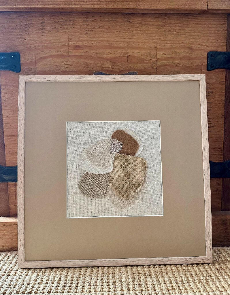 Sea Glass Textile Art Study Framed Stone III - Image 2
