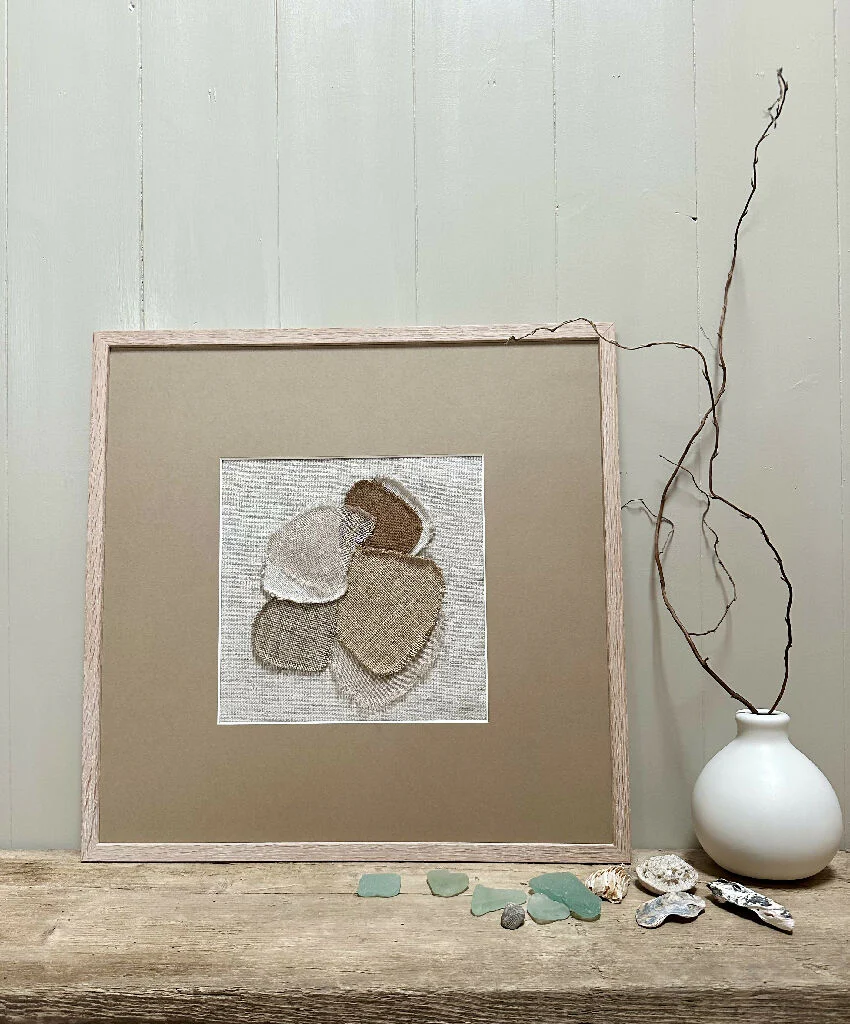 Sea Glass Textile Art Study Framed Stone III - Image 3