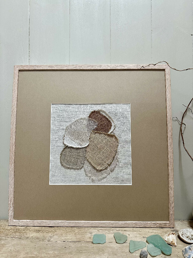Sea Glass Textile Art Study Framed Stone III - Image 4