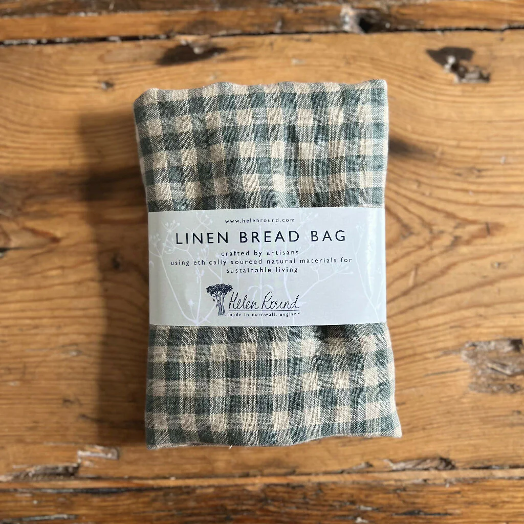 Sea Green Check Linen Bread Bag - Image 5