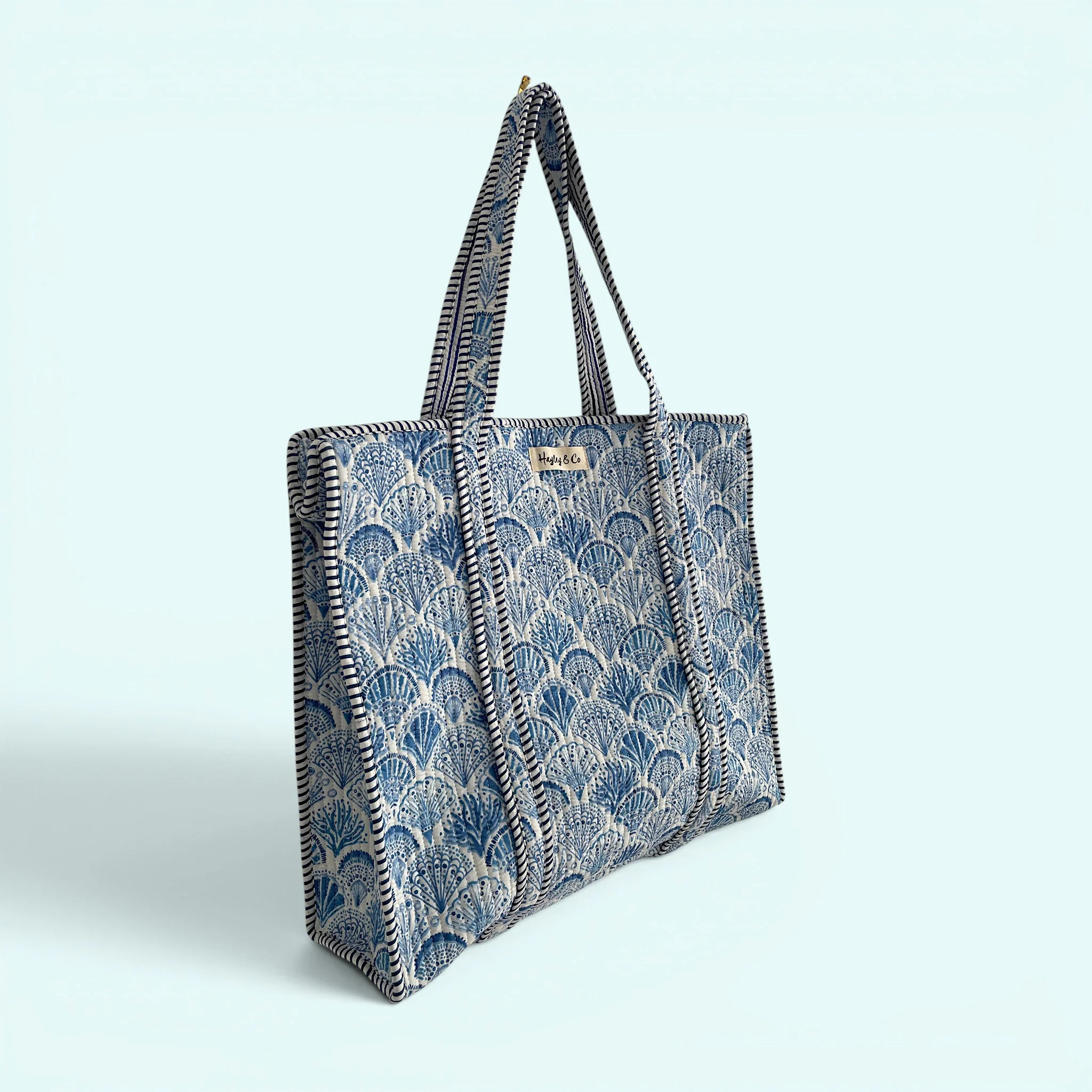 Seashell Blue and White Quilted Cotton Tote Bag - Image 2