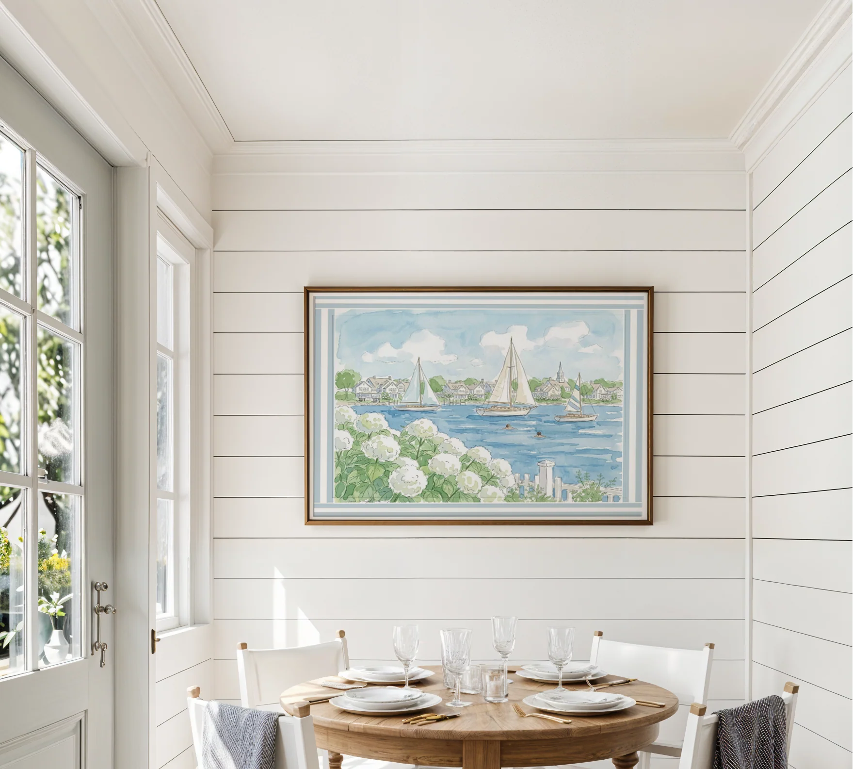 Seaside New England Watercolor Print Mini Brass Frame Coastal Wall Art - Image 8