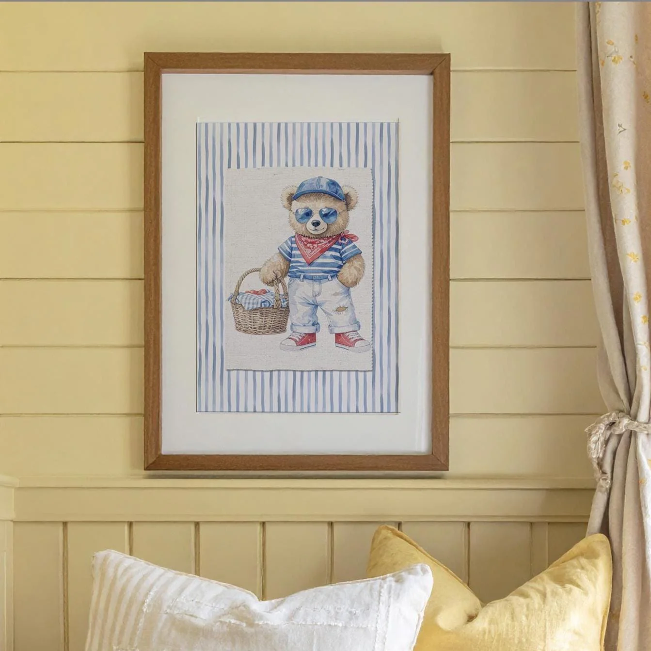 Set of 3 Bear Prints Striped Artwork Gallery Wall Art Hamptons Bear Illustrations - Image 6