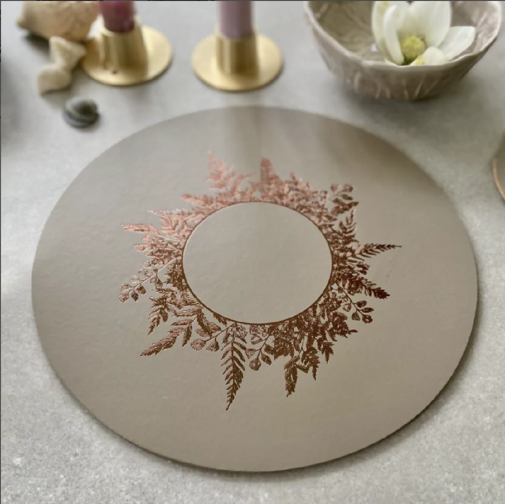 Set of Six Recycled Leather Placemats with Antique Bronze Wreath - Image 3