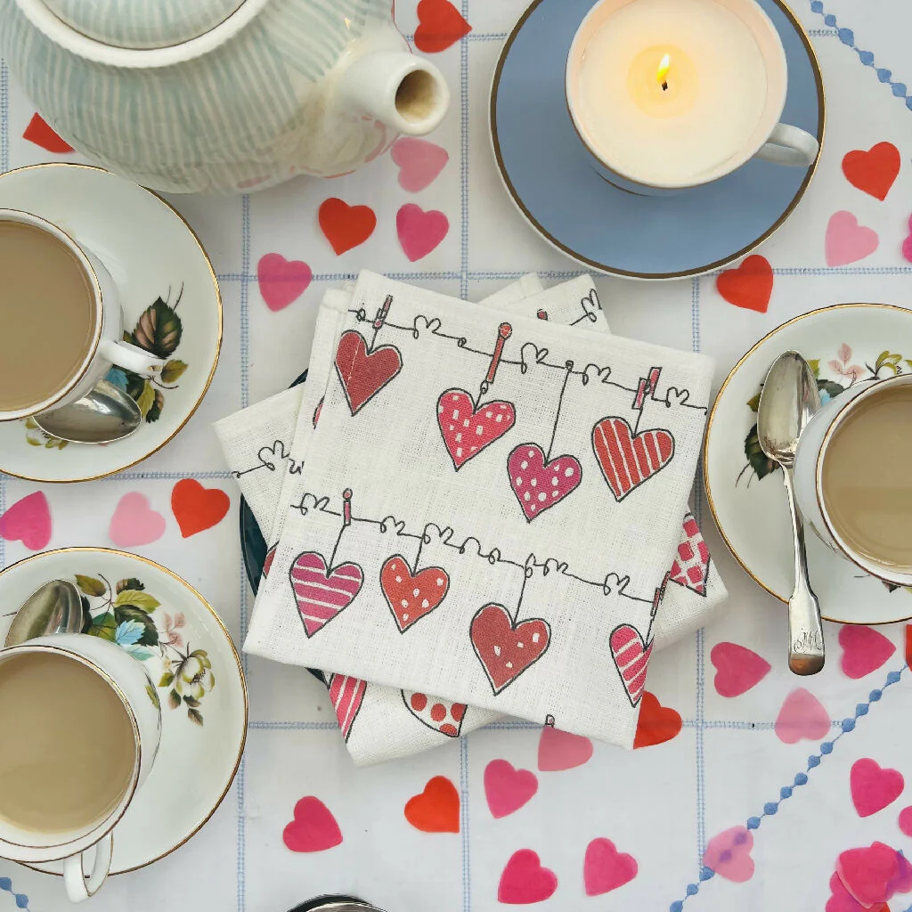 Set of Two Linen Napkins - Hearts on the Line - Image 2