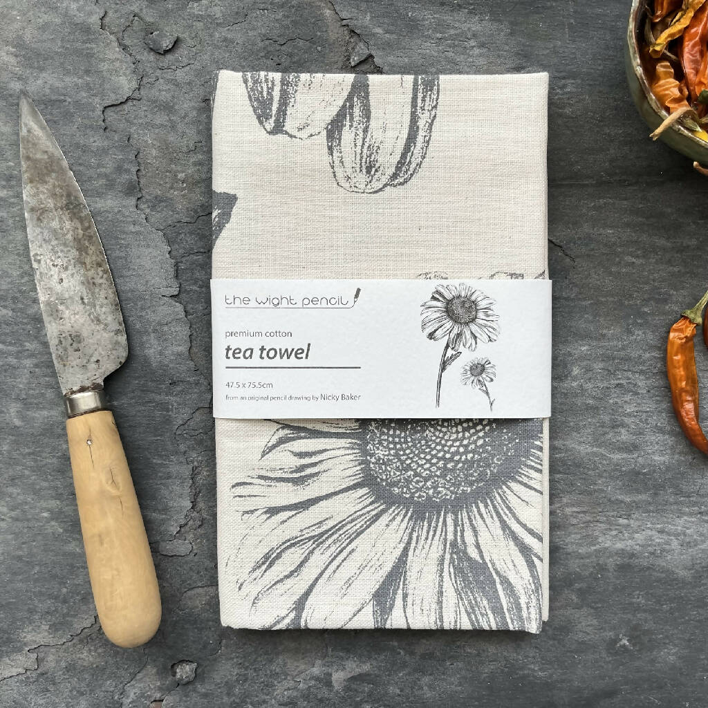Set of Two Natural Cotton Tea Towels ~ Daisy and Monstera - Image 8