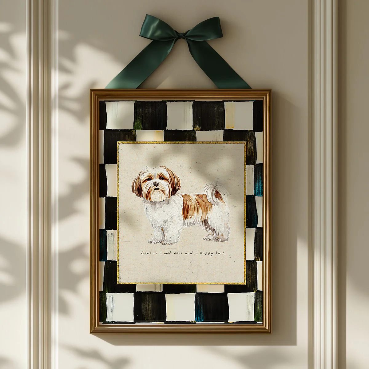 Shih Tzu Print, Black and White Check Wall Art, Shih Tzu Dog Illustration, Puppy Artwork