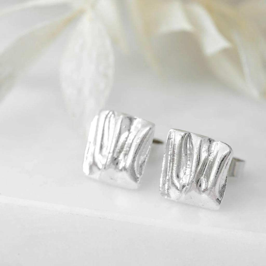Silver Abstract Square Earrings