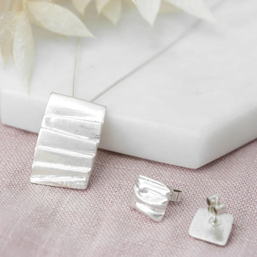 Silver Abstract Square Earrings - Image 3