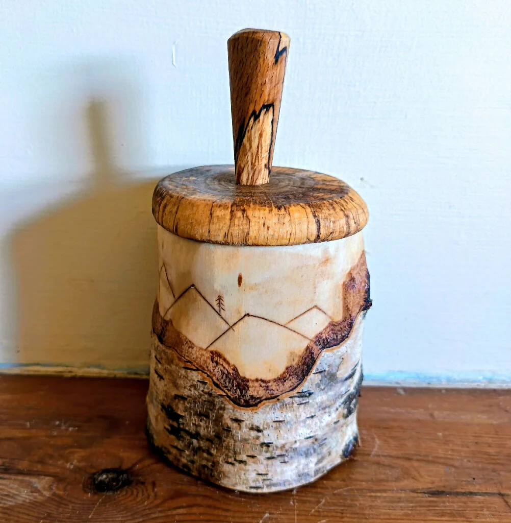 Silver Birch Trinket Box with mountains