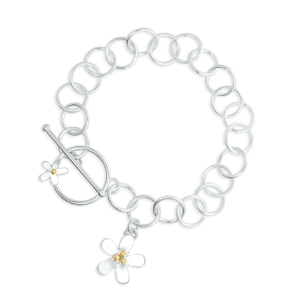 Silver Daisy Charm Bracelet with 9ct Gold Detail - Image 5