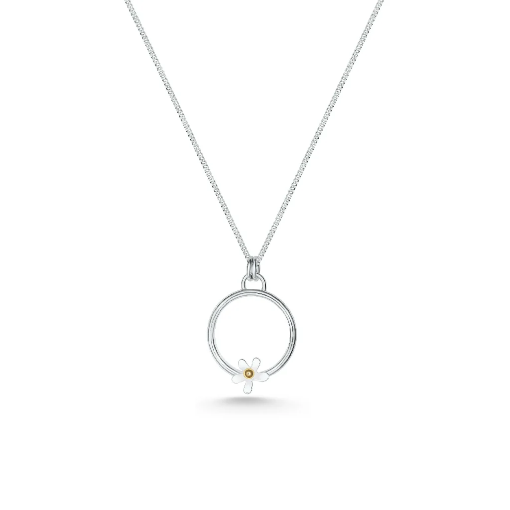 Silver Daisy Hoop Pendant Necklace - Image 6