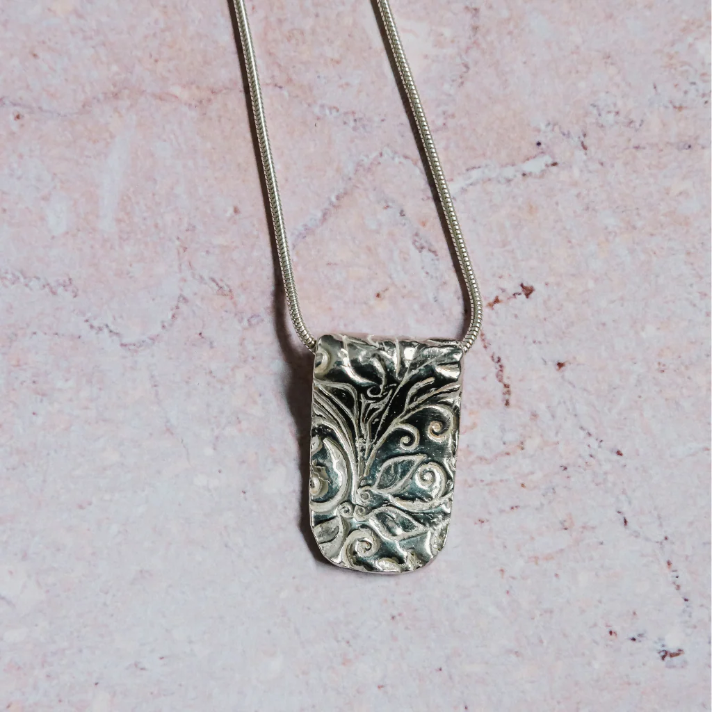 Silver Floral Scroll Necklace - Image 3