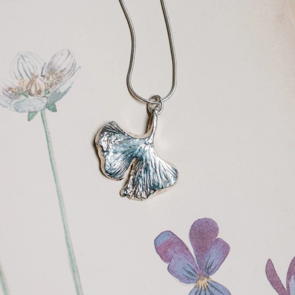 Silver Ginkgo Leaf Necklace - Image 3