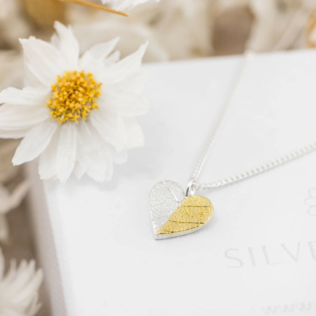 Silver & Gold Heart Leaf Print Pendant - Image 2